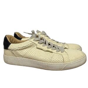 AllSaints Womens Snake‎ Print Leather Low Top Sneakers Cream Black Sz EU 39/8.5